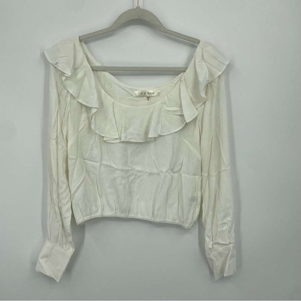 ROW A Nordstrom Long Sleeve Ruffle Detail Crop Blouse Top White Size M‎